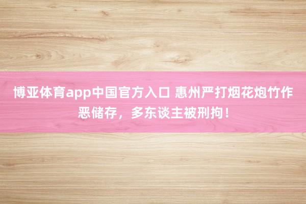 博亚体育app中国官方入口 惠州严打烟花炮竹作恶储存，多东谈主被刑拘！