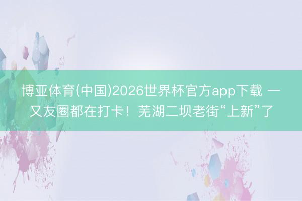博亚体育(中国)2026世界杯官方app下载 一又友圈都在打卡！芜湖二坝老街“上新”了