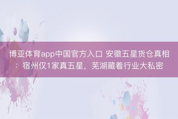 博亚体育app中国官方入口 安徽五星货仓真相：宿州仅1家真五星，芜湖藏着行业大私密