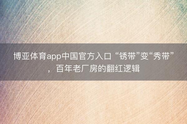 博亚体育app中国官方入口 “锈带”变“秀带”，百年老厂房的翻红逻辑