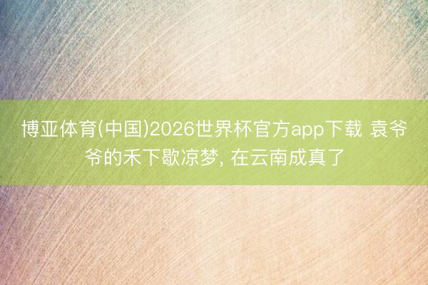 博亚体育(中国)2026世界杯官方app下载 袁爷爷的禾下歇凉梦， 在云南成真了