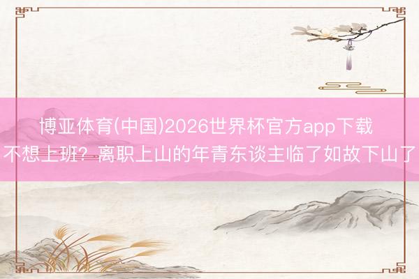 博亚体育(中国)2026世界杯官方app下载 不想上班？离职上山的年青东谈主临了如故下山了