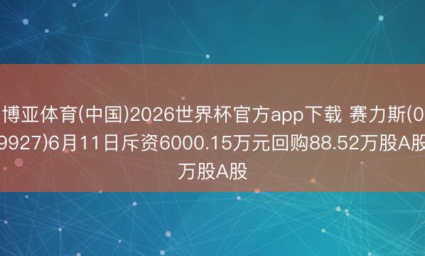 博亚体育(中国)2026世界杯官方app下载 赛力斯(09927)6月11日斥资6000.15万元回购88.52万股A股