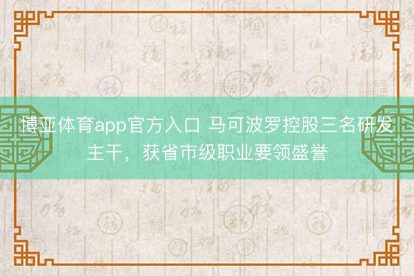 博亚体育app官方入口 马可波罗控股三名研发主干，获省市级职业要领盛誉